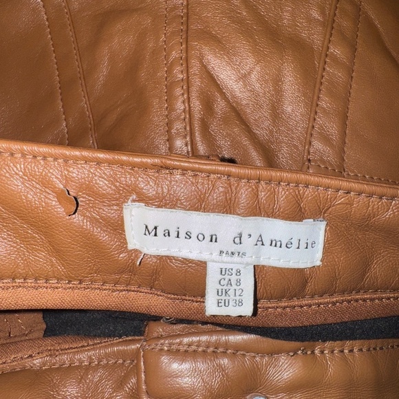Maison d' Amelie Anthropologie Cognac Brown Vegan Leather Pants Size 8 - Picture 3 of 6